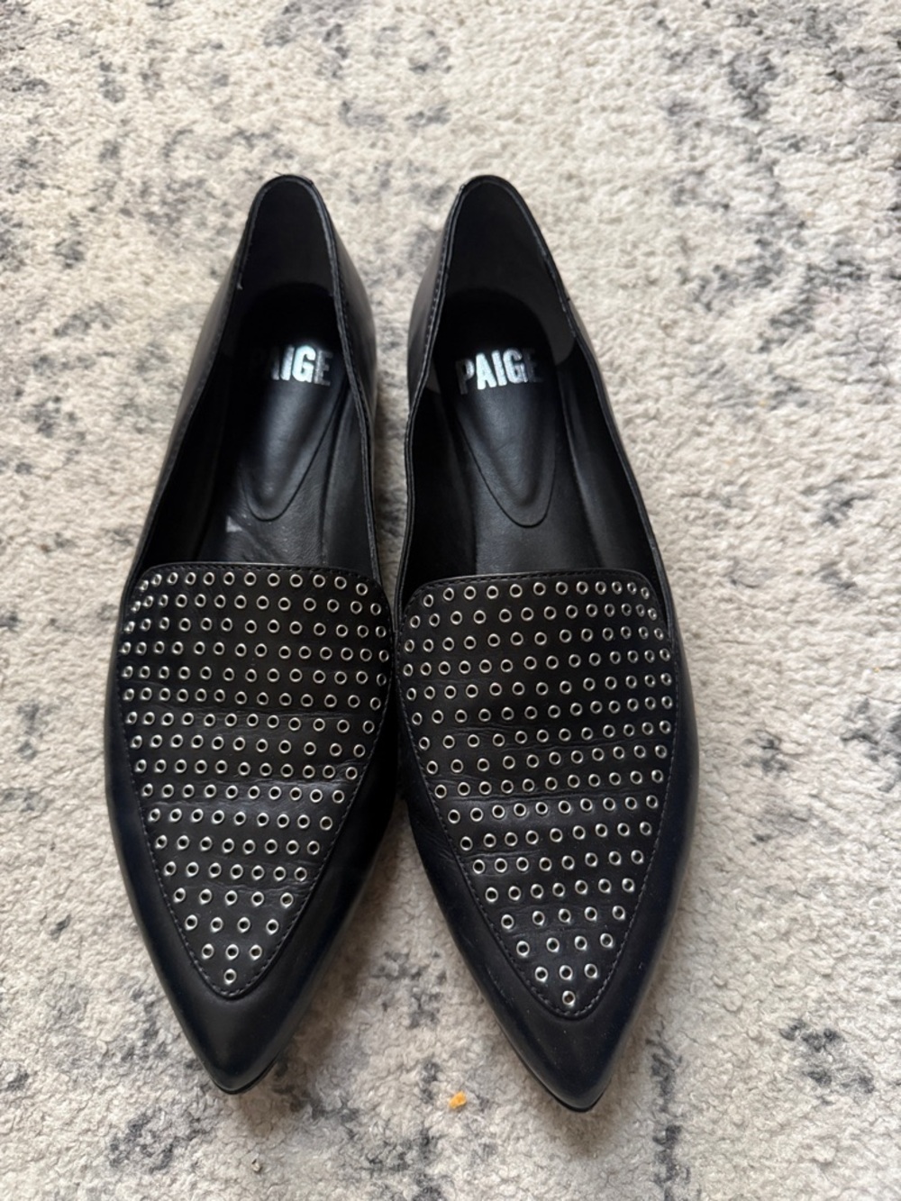 PAIGE Black Studded Pointed Loafers for Women